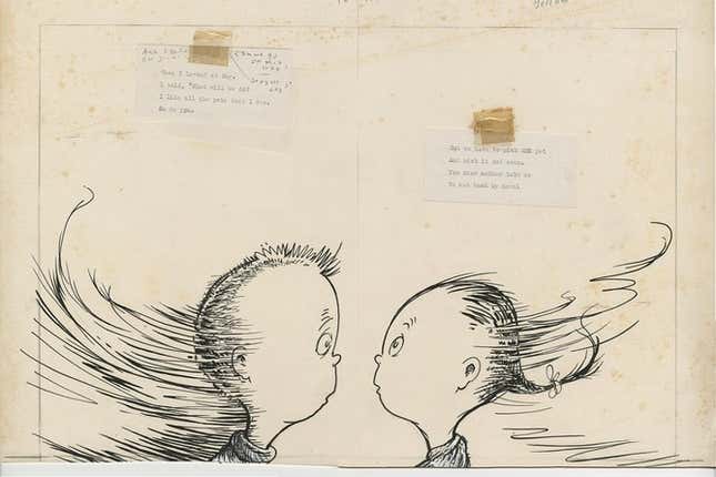 An original sketch from What Pet Should I Get? discovered in Dr. Seuss’ home office in La Jolla, California.