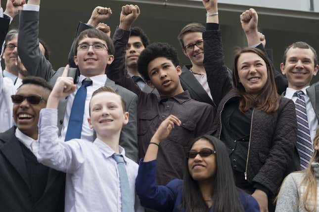 Plaintiffs in the federal climate lawsuit, March 9, 2016.