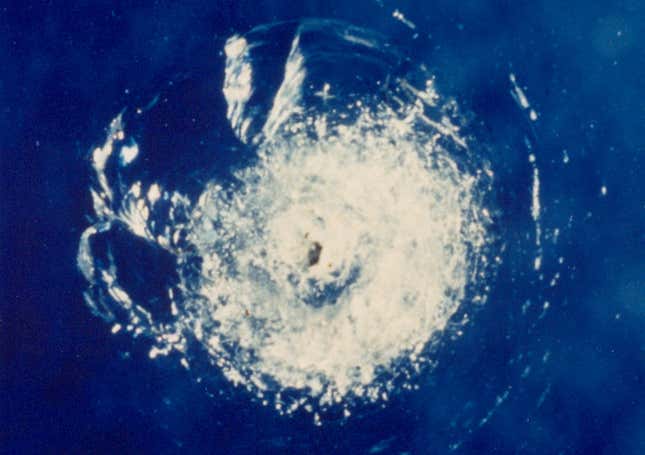 Beyond manmade threats from debris, there also risks from meteorites coming from space. For example, a micrometeoroid left this crater on the surface of Space Shuttle Challenger’s front window on STS-7.
