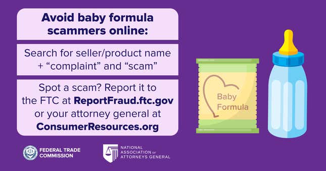 An infographic on how to avoid baby formula scams.