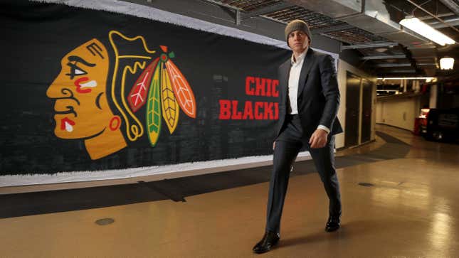 Patrick Kane of the Chicago Blackhawks enters the United Center for the game against the Anaheim Ducks.