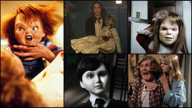 Clockwork from left: Chucky in a scene from the film Child’s Play, 1988. (Photo: United Artists/Getty Images); Annabelle Comes Home (Image: Warner Media); Dolly Dearest (Screenshot: Lionsgate/YouTube); Wes Craven’s Deadly Friend (Screenshot: Warner Bros./YouTube); The Boy (Screenshot: STX Entertainment/YouTube)