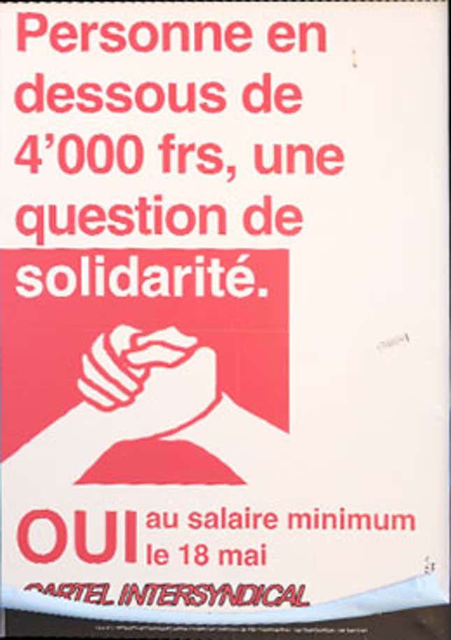 Image for article titled These are the posters trying to sway Swiss voters on a $28 hourly minimum wage