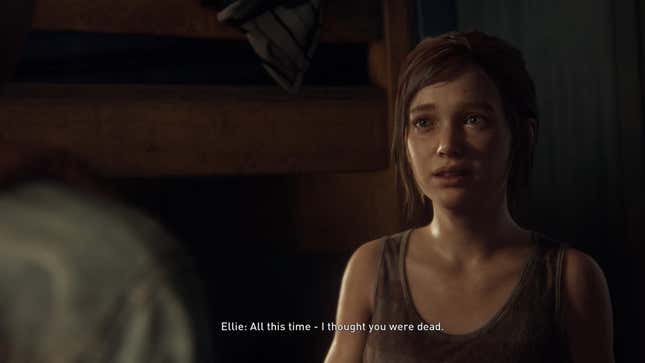 In a shot from the game, Ellie says to an offscreen Riley, "All this time - I thought you were dead."