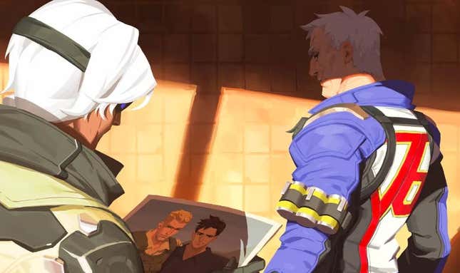 Soldier: 76 and Ana are seen talking over a photo of Soldier and his ex-boyfriend Vincent.