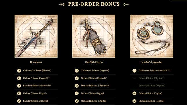 An image shows what items are included with a pre-order of Final Fantasy XVI's Standard Edition.