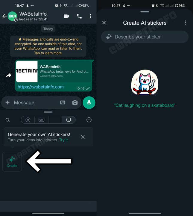 WhatsApp Beta.  Una nueva función te permite crear stickers usando IA.