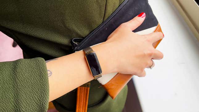 A photo of the Fitbit Luxe worn in everyday life