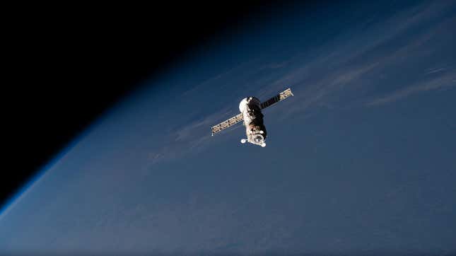 The ISS Progress 80 cargo spacecraft departing the space station on October 23, 2022.