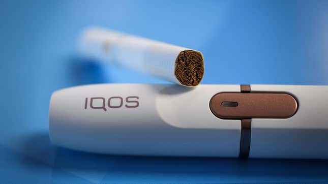 One of Philip Morris International's IQOS devices, which heat sticks of tobacco without burning them, as seen at its research and development campus in Neuchatel, Switzerland, in 2018.