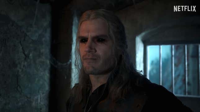 A still image shows Henry Cavill as Geralt. 