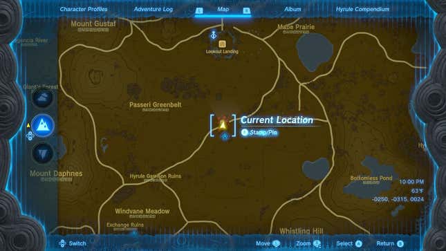 The Tears of the Kingdom map shows the location of the Hyrule Fields Chasm.