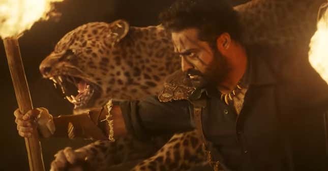 Bheem in RRR armed with a Cheetah
