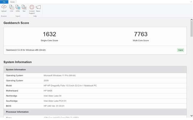 Geekbench results