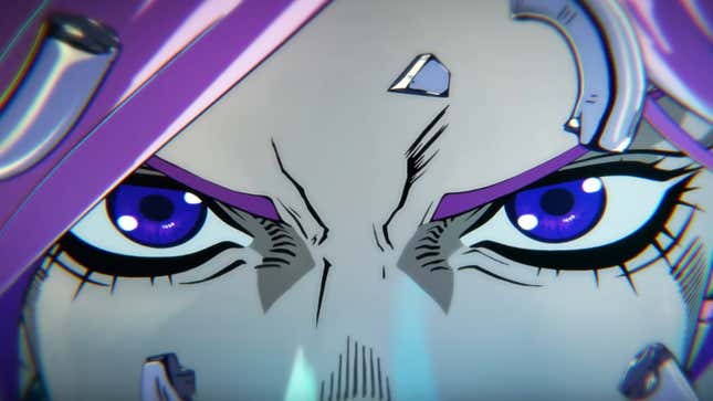 A close up of anime eyes in the new JoJo's Bizarre Adventure opening credit sequence. 