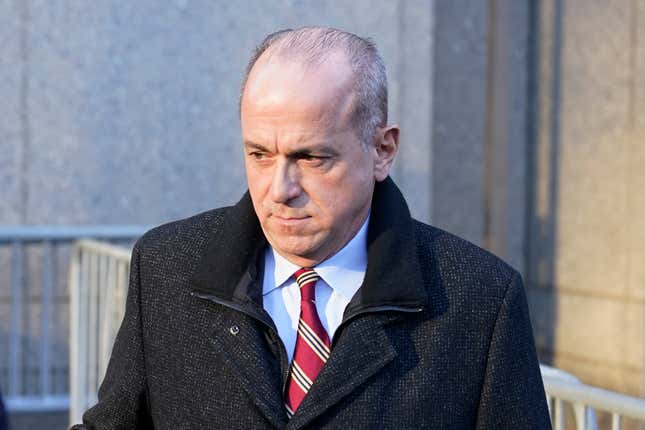 Ed Mullins leaves the courthouse in New York, Feb. 23, 2022. The former president of one of the nation’s largest police unions was sentenced to two years in prison Thursday, Aug. 3, 2023, for stealing $600,000 from a fund made up of contributions from members of the Sergeants Benevolent Association. 
