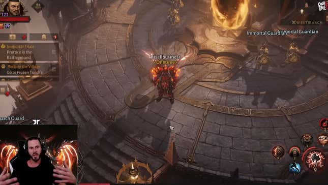 A screenshot of Diablo Immortals shows jtisallbusiness' Barbarian fighter. 