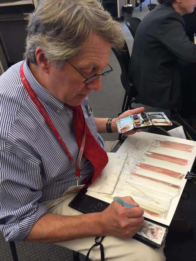 Portrait of the artist at work.