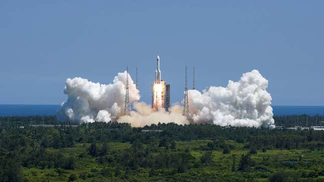 The Long March-5B Y3 rocket, which carries the Wentian lab module to China's under-construction space station in orbit, blasts off at the Wenchang Spacecraft Launch Site in south China's Hainan province Sunday, July 24, 2022.