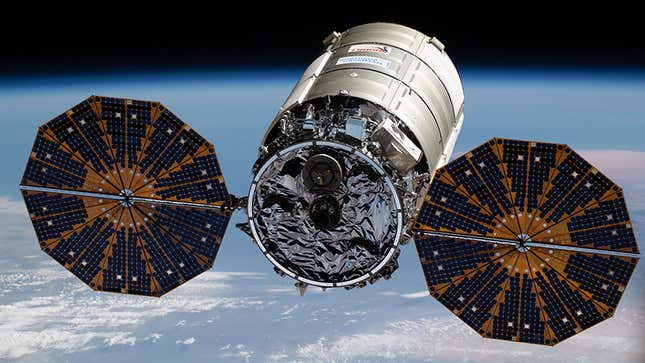 The Cygnus space freighter approaching the ISS on February 21, 2022. 