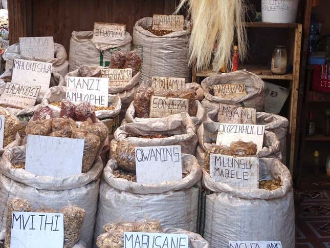 Traditional medicines sold at a South African market.