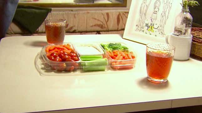 Small snacky vegetables and a square of ranch