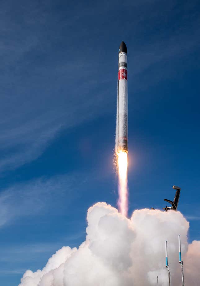 An Electron rocket launches for Rocket Lab’s There And Back Mission on May 2, 2022.