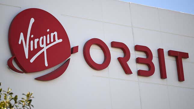 A photo of the Virgin Orbit logo on a building. 