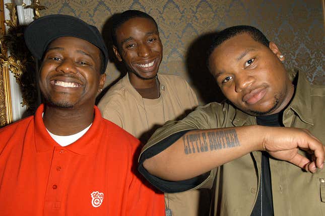 Little Brother members Phonte, 9th Wonder and Big Pooh attend their “The Minstrel Show” album listening party at Studio Dante August 03, 2005 in New York City.