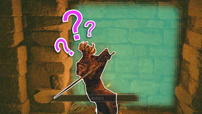 An edited screenshot of the fake hidden wall featuring colorful art and question marks. 