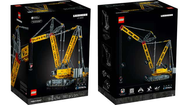 The front and back of the Lego Technic Liebherr Crawler Crane LR 13000 model's packaging.