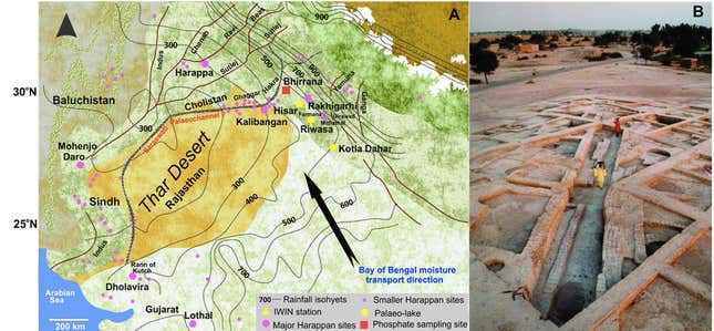 Map of Northwest India and Pakistan showing the locations of main Harappan settlements.