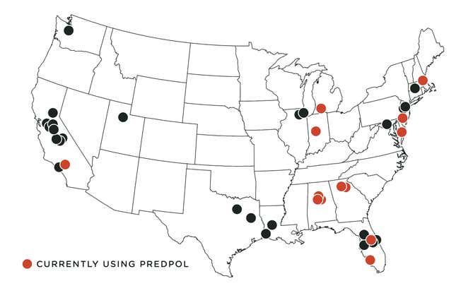 Cities in our data that used PredPol between 2018 and 2021