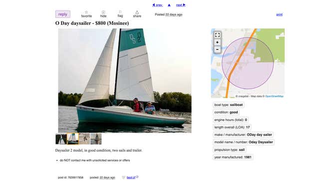 A Craigslist Ad for an O'Day Daysailer