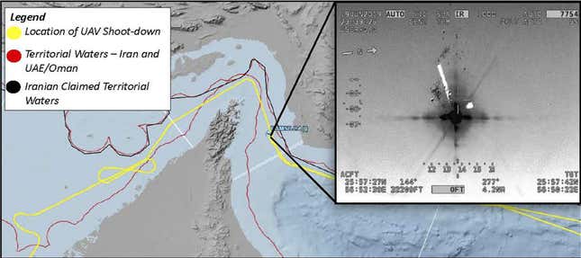 The Global Hawk’s flight path when it was shot down, as described by the US military.