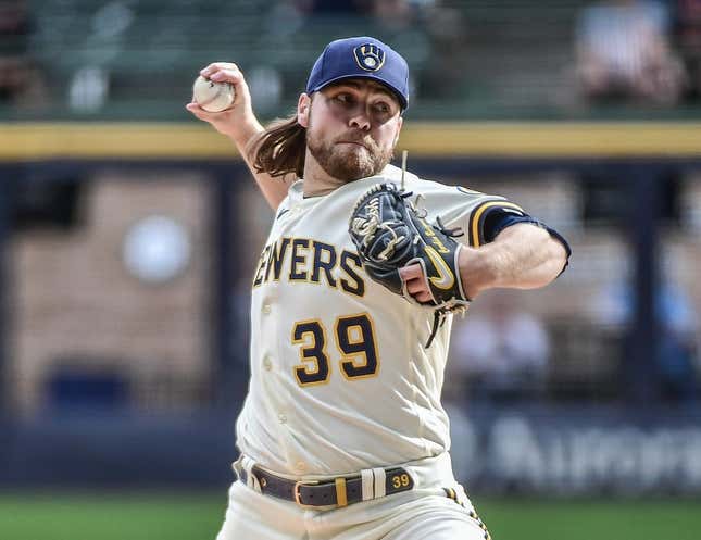 Oct 5, 2022; Milwaukee, Wisconsin, USA; Milwaukee Brewers pitcher Corbin Burnes (39) throws a pitch in the first inning against the Arizona Diamondbacks at American Family Field.