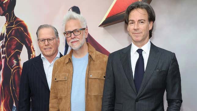 David Zaslav, James Gunn, and Peter Safran at the premiere of The Flash. This week, they’ll help select a new Superman. 