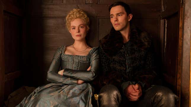 Elle Fanning and Nicholas Hoult in The Great