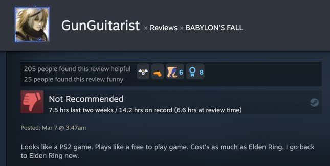 Image for article titled Babylon’s Fall, As Told By Steam Reviews