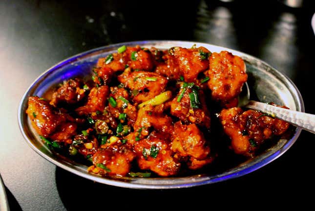 The manchurian-style preparation of chicken or vegetables is now found in almost every Chinese restaurant in India.