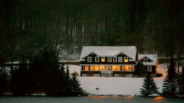 A photo of a snow-covered house in New Hampshire 