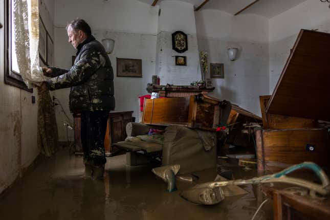 Photo of man opinionated successful flooded room