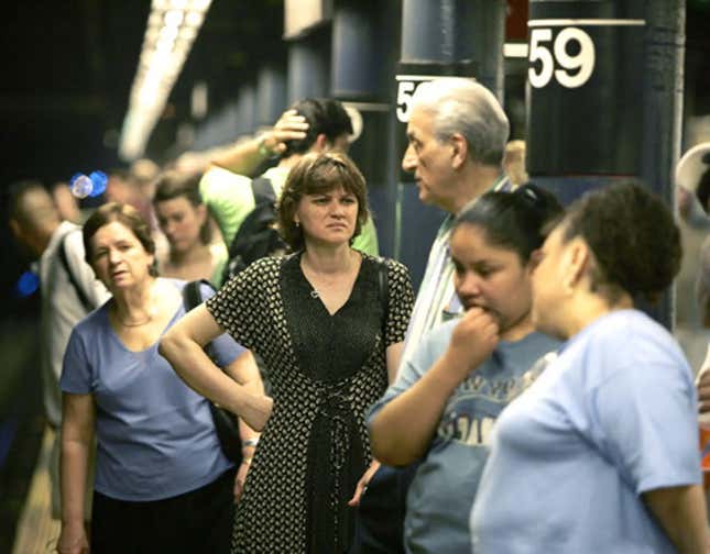 Already the week is unbearable for these New Yorkers awaiting a subway train, and it’s only fucking Tuesday.