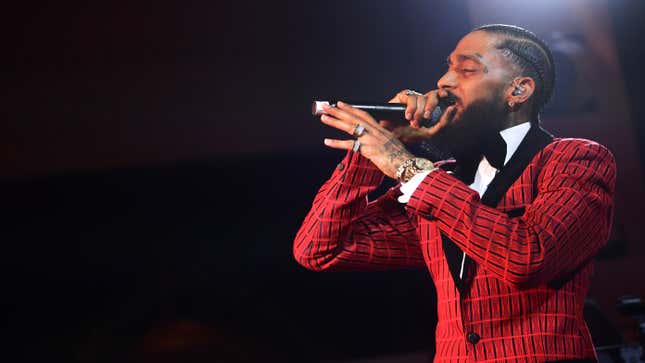 Nipsey Hussle performs onstage at the Warner Music Pre-Grammy Party at the NoMad Hotel on February 7, 2019 in Los Angeles, California.
