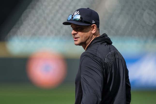 May 31, 2023; Seattle, Washington, USA; New York Yankees manager Aaron Boone is pictured during batting practice before a game against the Seattle Mariners at T-Mobile Park.