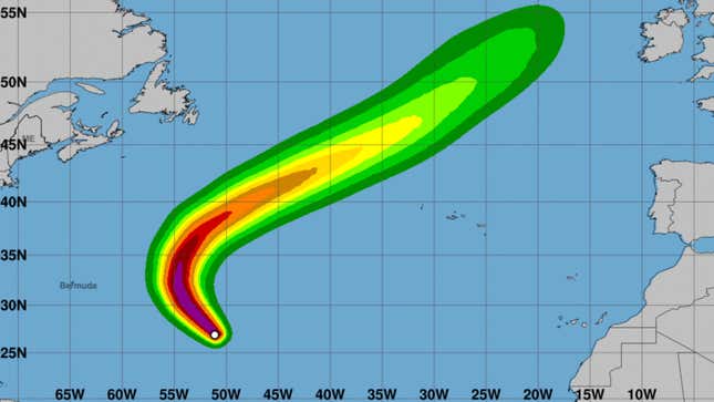 A map of Hurricane Nigel in the Atlantic Ocean.