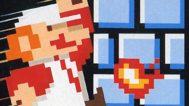 A pixelated Mario jumps near a block.