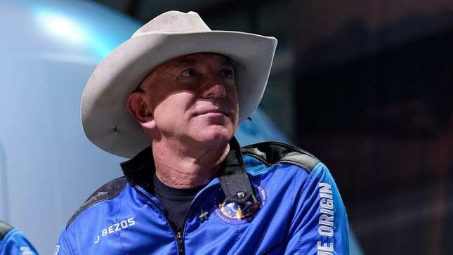 Jeff Bezos during a post-launch briefing on July 20, 2021.