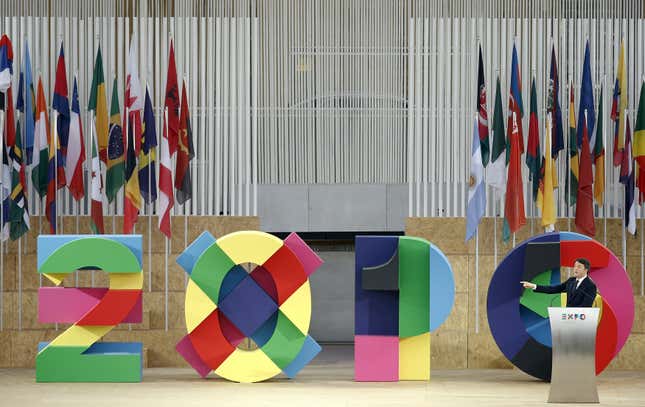 Italian Prime Minister Matteo Renzi speaks during the opening ceremony of Expo 2015