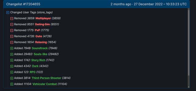 A screenshot shows changes to Armored Core VI's Steam page.